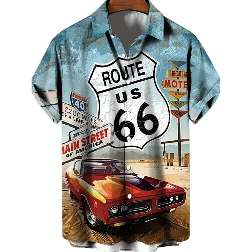 New Historic California Route 66 Button Up Shirt Blue Men's
